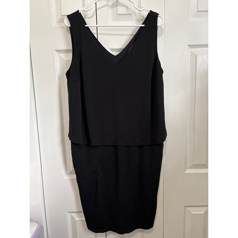 Lauren Ralph Lauren Black Classic Layered V-Neck Dress with Pockets, 1X